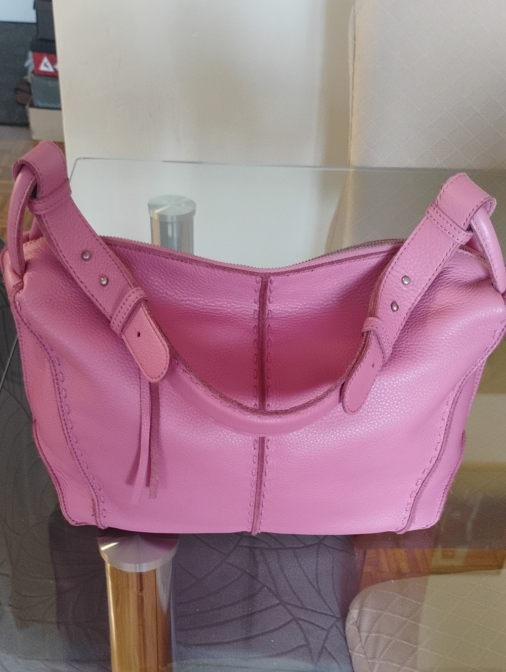 The Sak Pink Pebbled Leather Shoulder Bag